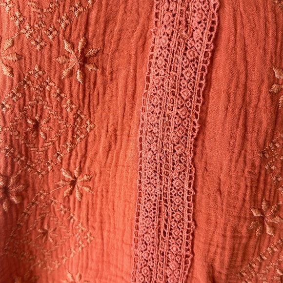 Lucky Brand Embroidered Boho Cotton Gauze Dress Rust size Medium - Picture 2 of 10